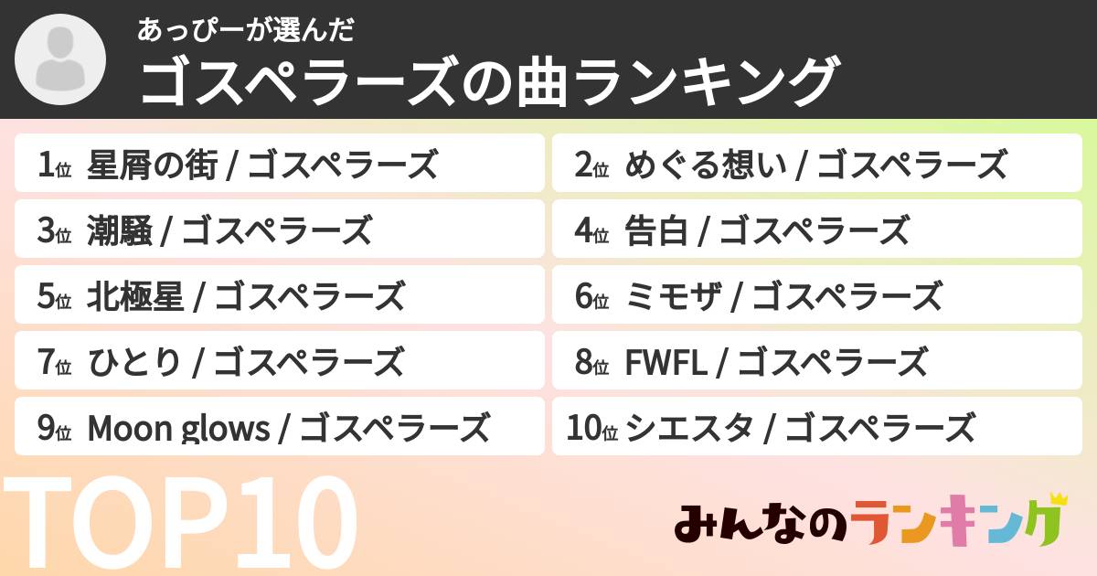 あっぴーさんの「ゴスペラーズの曲ランキング」