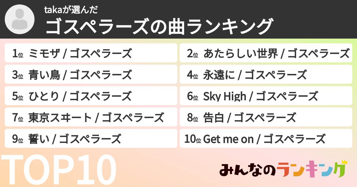 takaさんの「ゴスペラーズの曲ランキング」