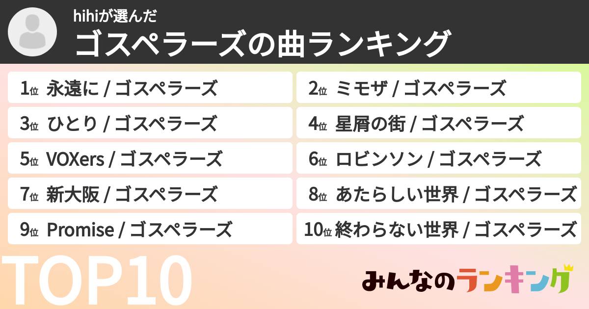 hihiさんの「ゴスペラーズの曲ランキング」