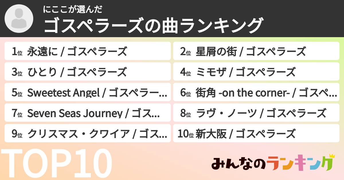 にここさんの「ゴスペラーズの曲ランキング」