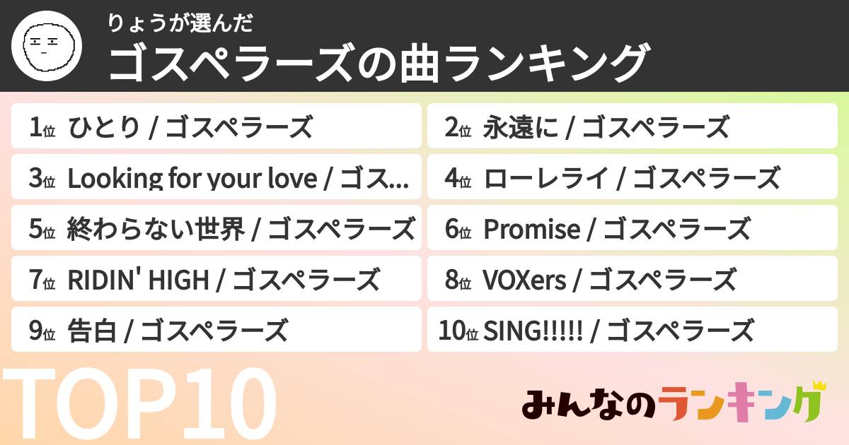 りょうさんの「ゴスペラーズの曲ランキング」
