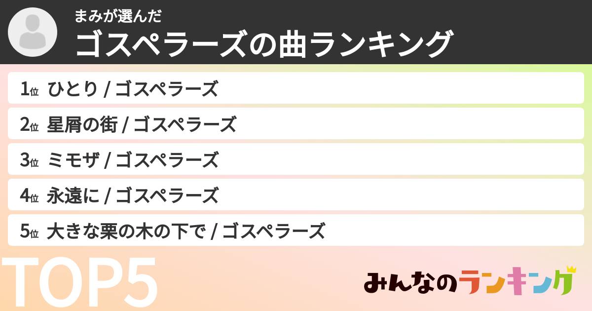 まみさんの「ゴスペラーズの曲ランキング」