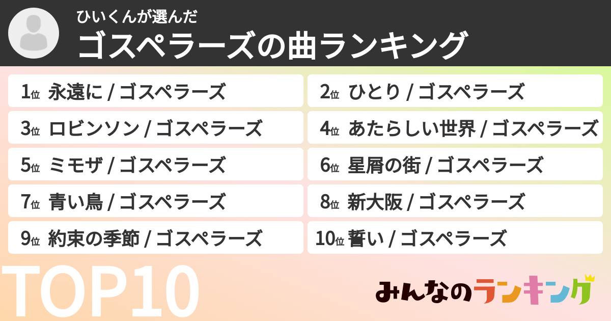 ひいくんさんの「ゴスペラーズの曲ランキング」