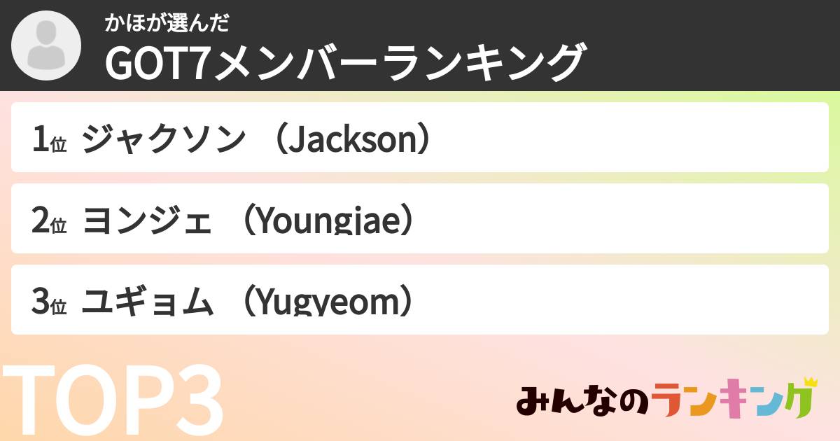 かほさんの「GOT7メンバーランキング」