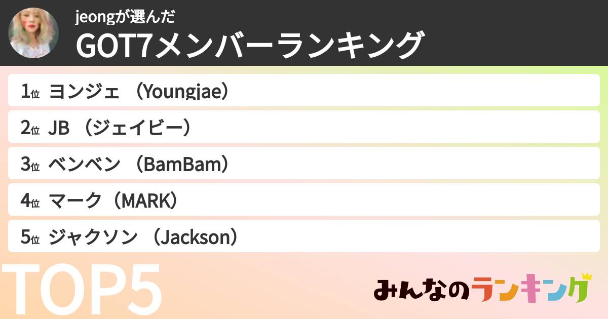 jeongさんの「GOT7メンバーランキング」