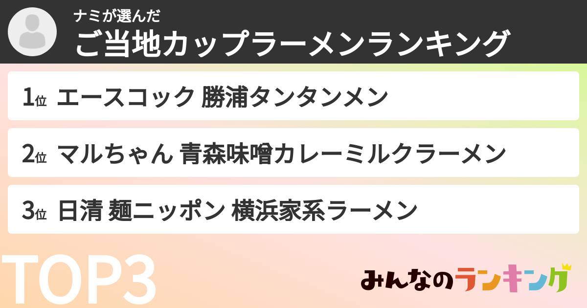 ナミさんの「ご当地カップラーメンランキング」
