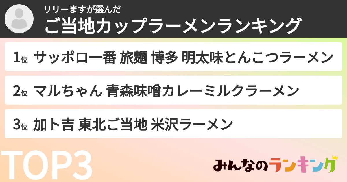 リリーますさんの「ご当地カップラーメンランキング」