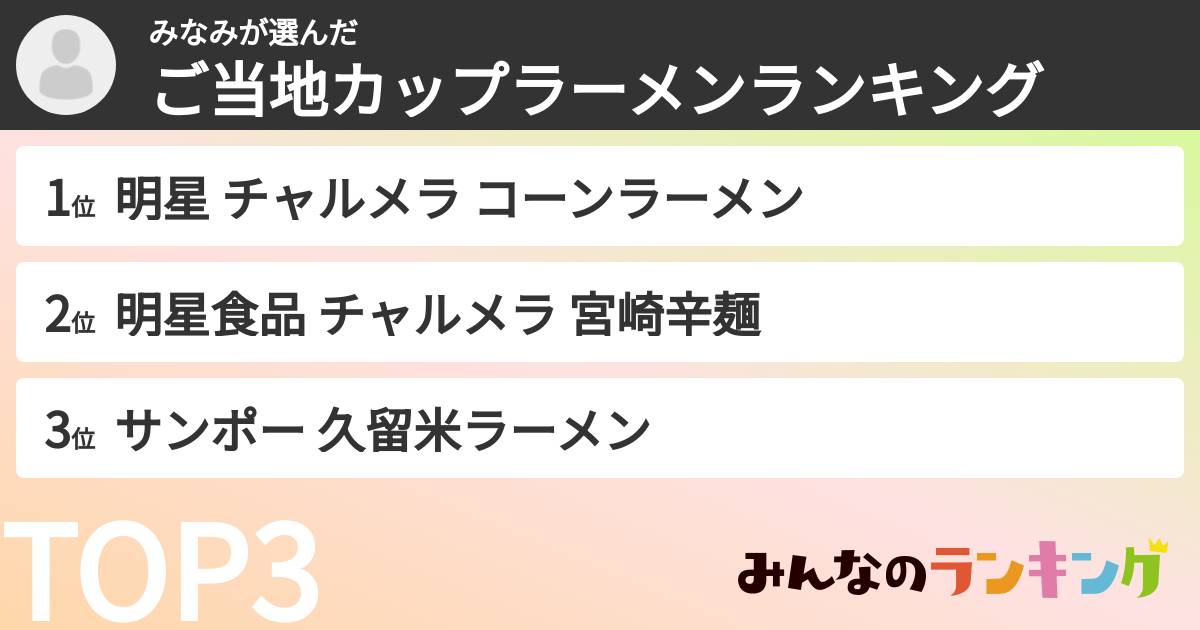 みなみさんの「ご当地カップラーメンランキング」