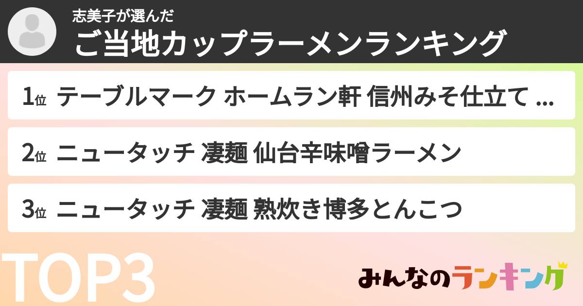 志美子さんの「ご当地カップラーメンランキング」