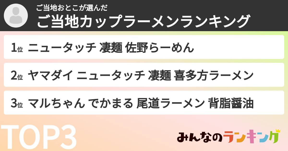 ご当地おとこさんの「ご当地カップラーメンランキング」