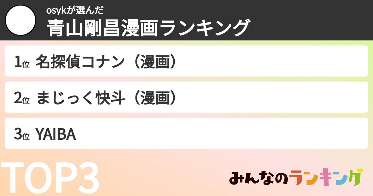 osykさんの「青山剛昌漫画ランキング」