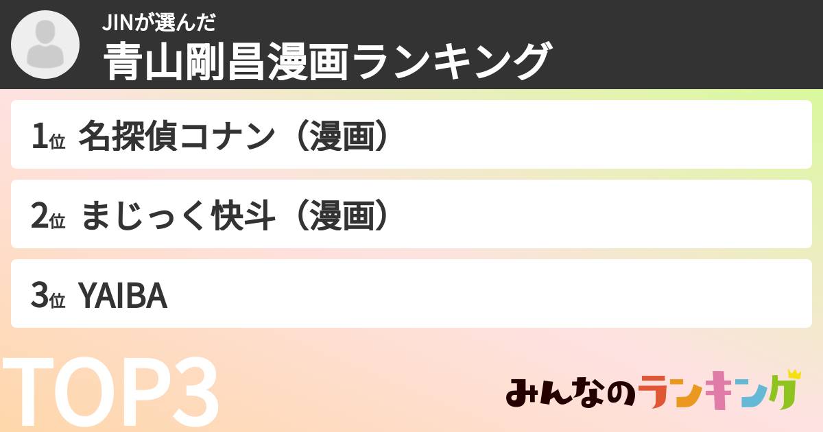 JINさんの「青山剛昌漫画ランキング」