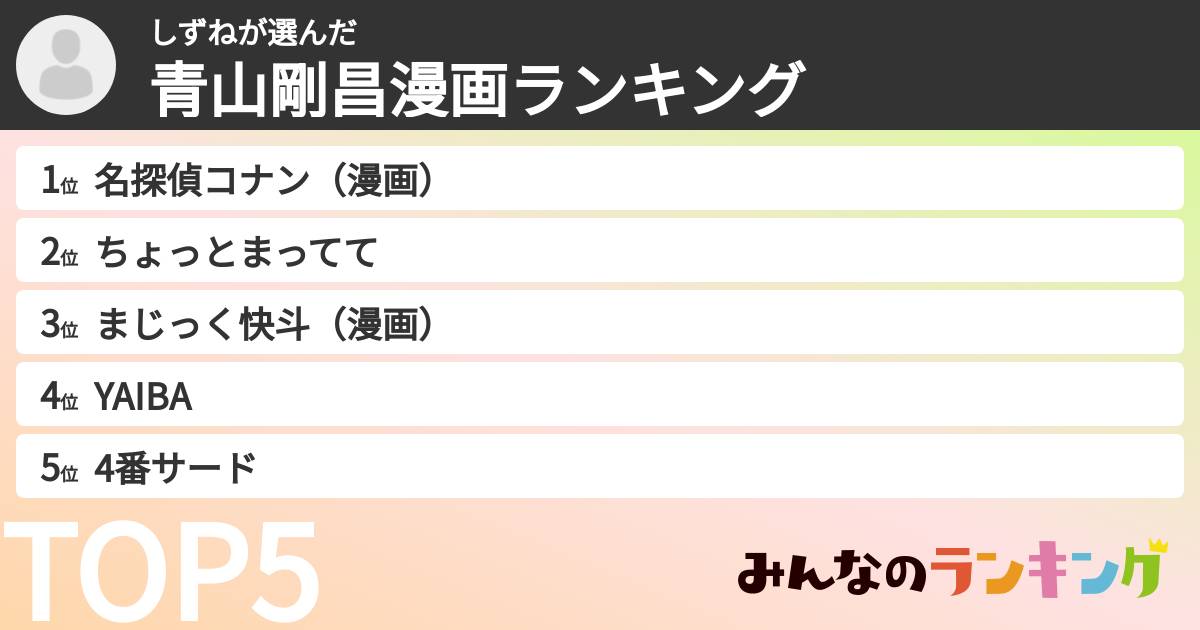 しずねさんの「青山剛昌漫画ランキング」