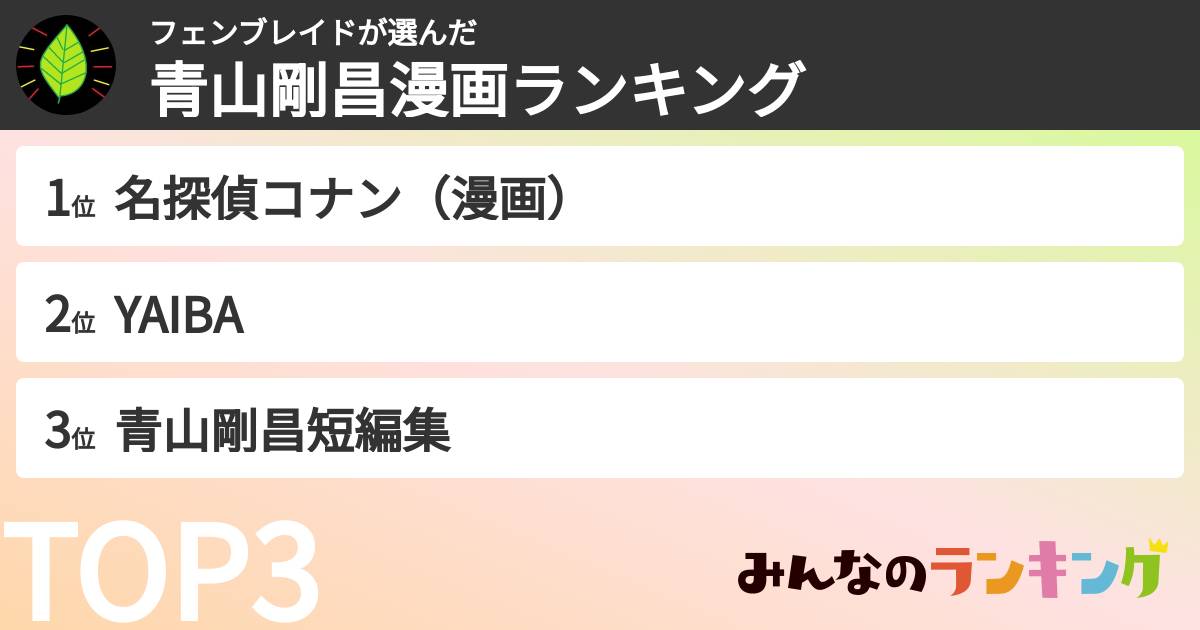 フェンブレイドさんの「青山剛昌漫画ランキング」