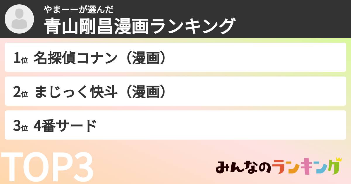やまーーさんの「青山剛昌漫画ランキング」