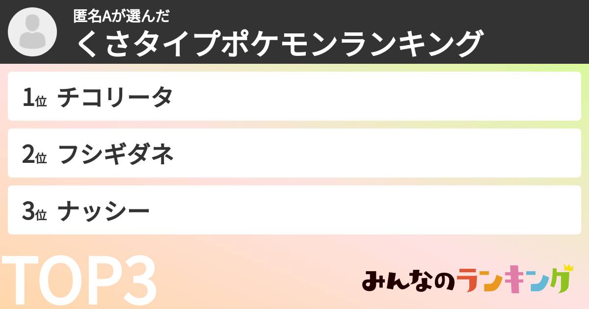 匿名Aさんの「くさタイプポケモンランキング」
