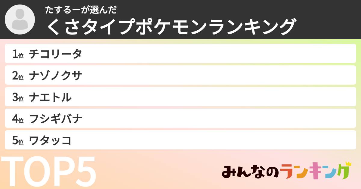 たするーさんの「くさタイプポケモンランキング」