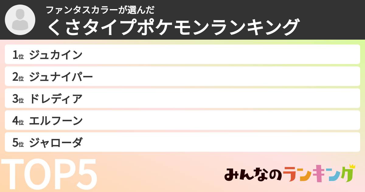 ファンタスカラーさんの「くさタイプポケモンランキング」