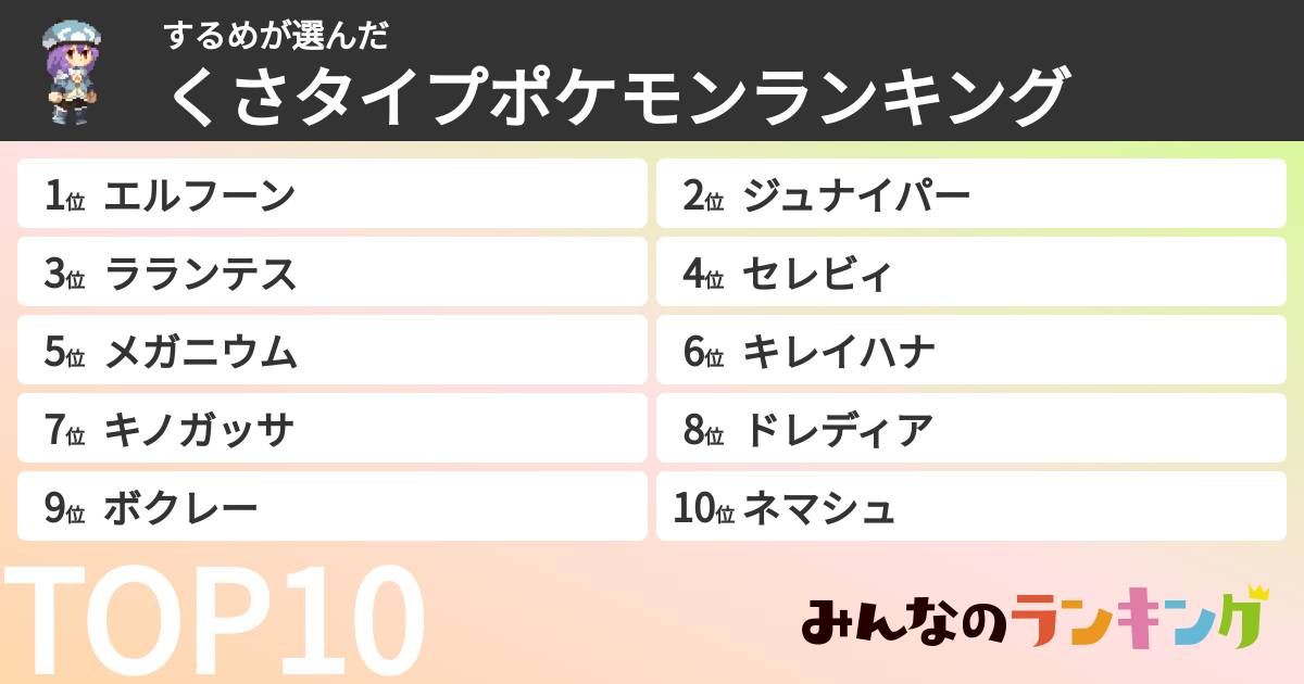 するめさんの「くさタイプポケモンランキング」