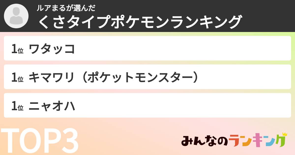 ルアまるさんの「くさタイプポケモンランキング」