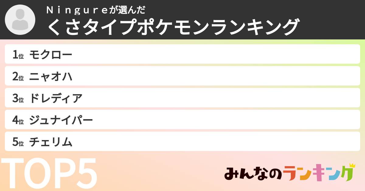 Ｎｉｎｇｕｒｅさんの「くさタイプポケモンランキング」