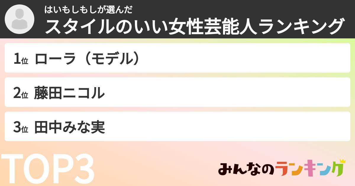 はいもしもしさんの「スタイルのいい女性芸能人ランキング」