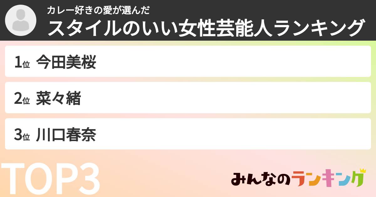カレー好きの愛さんの「スタイルのいい女性芸能人ランキング」