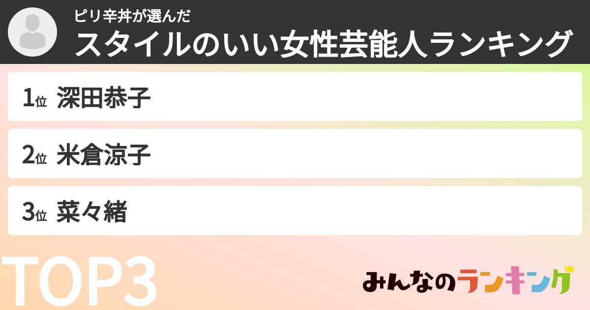 ピリ辛丼さんの「スタイルのいい女性芸能人ランキング」