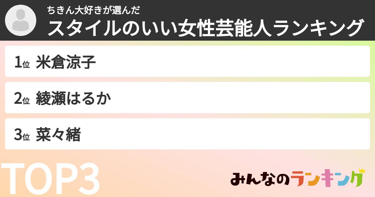 ちきん大好きさんの「スタイルのいい女性芸能人ランキング」