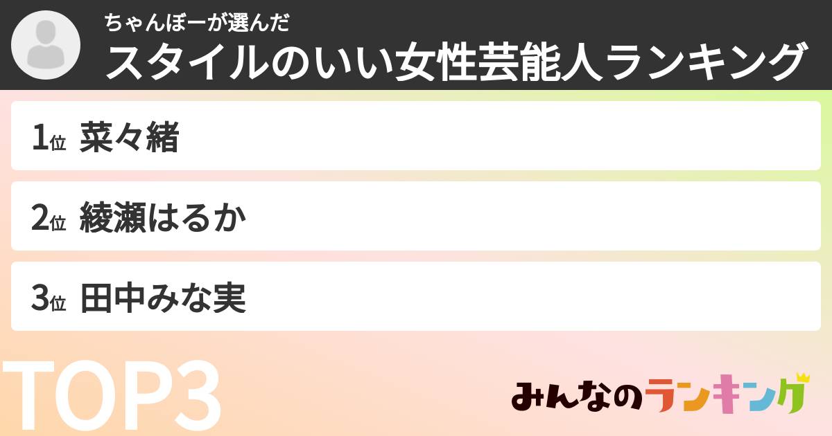 ちゃんぼーさんの「スタイルのいい女性芸能人ランキング」
