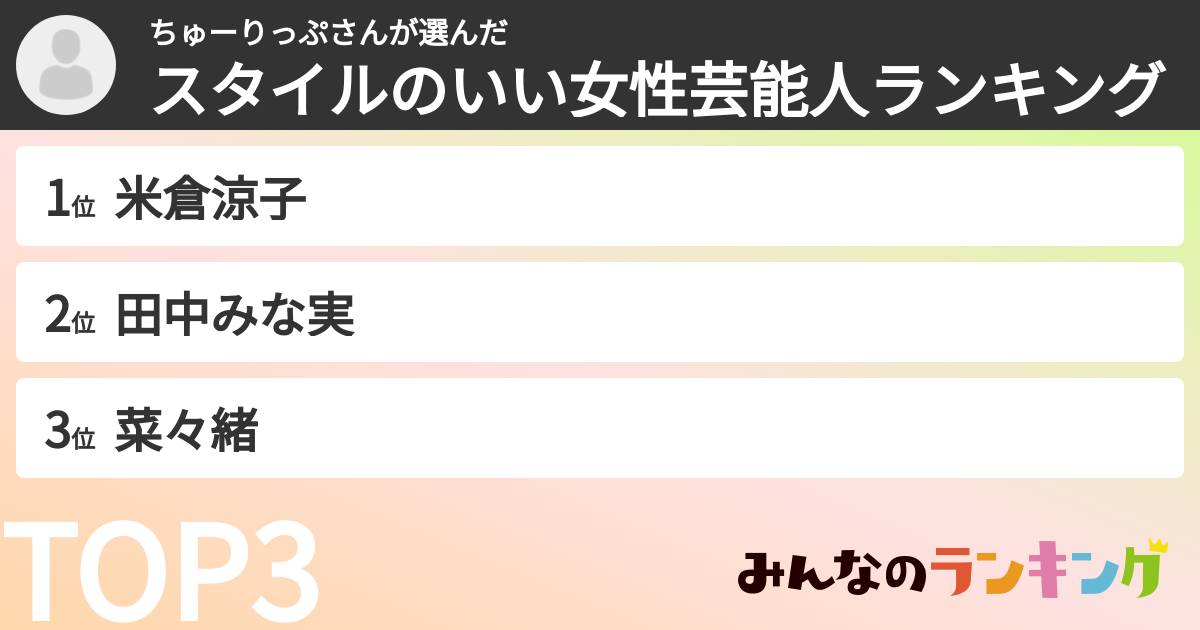 ちゅーりっぷさんさんの「スタイルのいい女性芸能人ランキング」