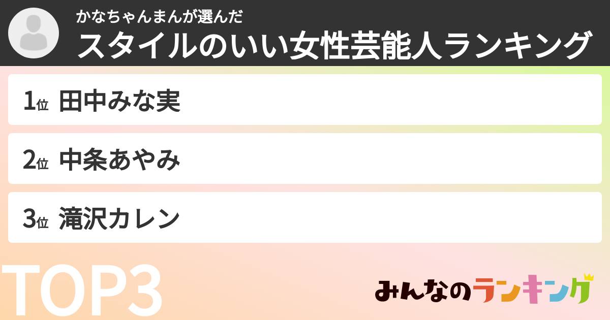 かなちゃんまんさんの「スタイルのいい女性芸能人ランキング」