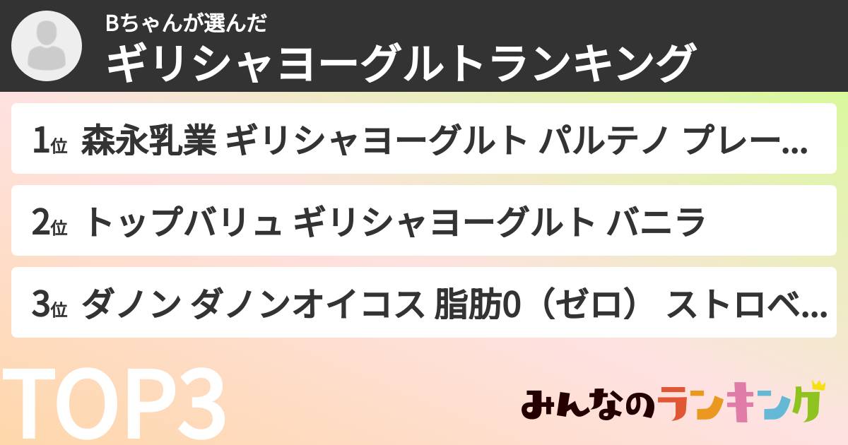 Bちゃんさんの「ギリシャヨーグルトランキング」