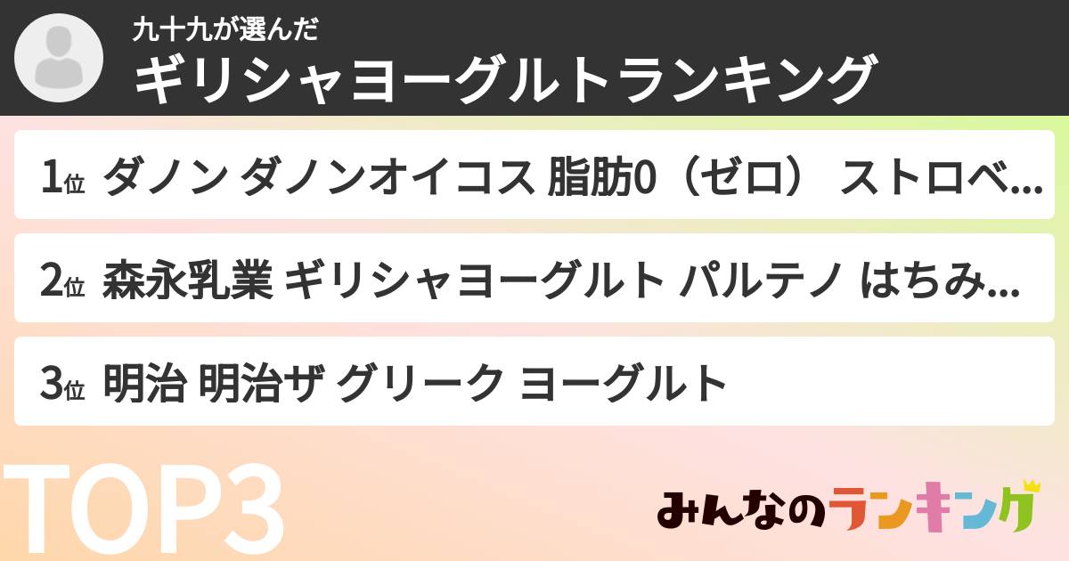 九十九さんの「ギリシャヨーグルトランキング」