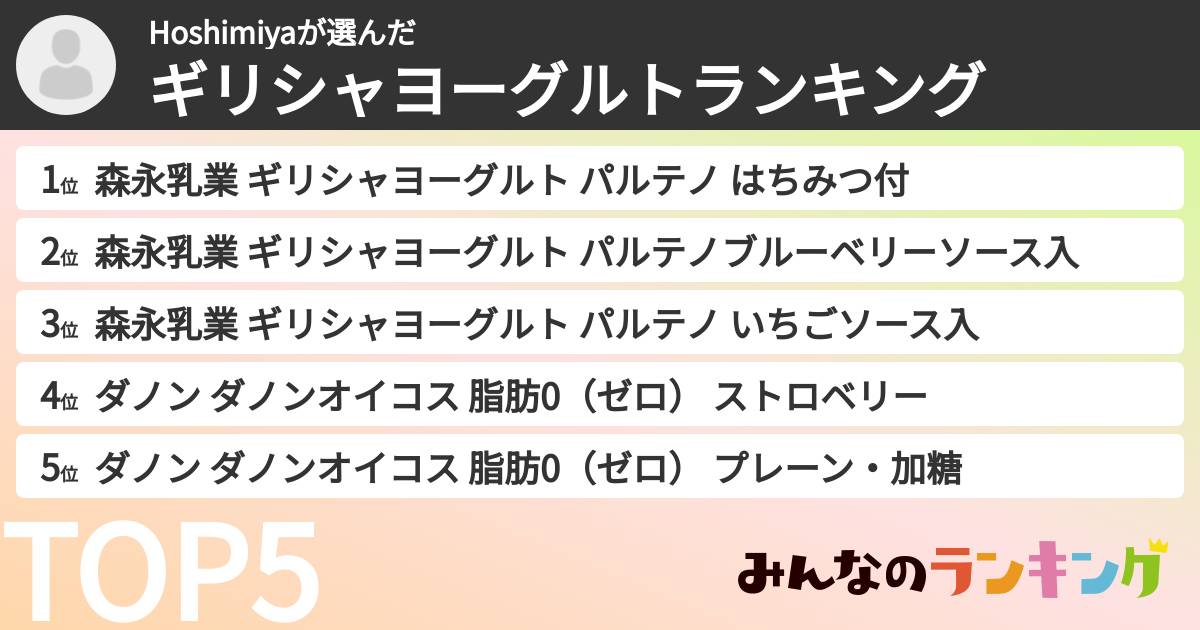 Hoshimiyaさんの「ギリシャヨーグルトランキング」