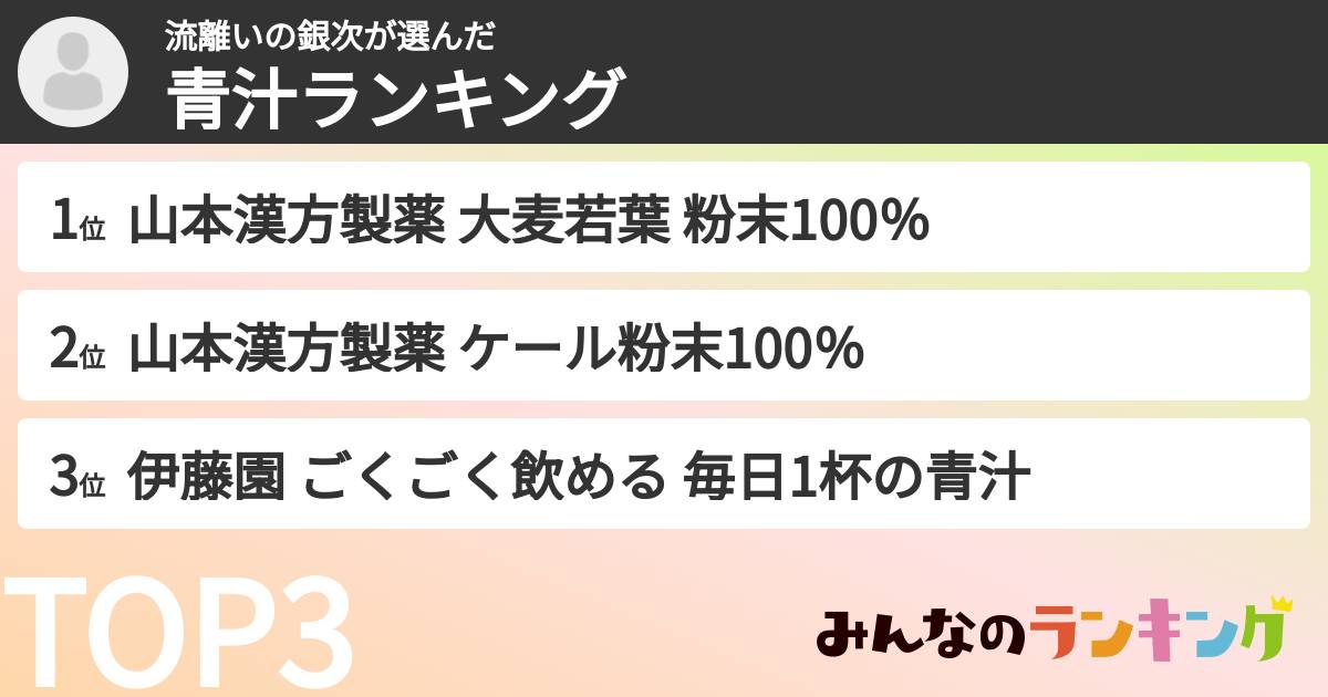 流離いの銀次さんの「青汁ランキング」