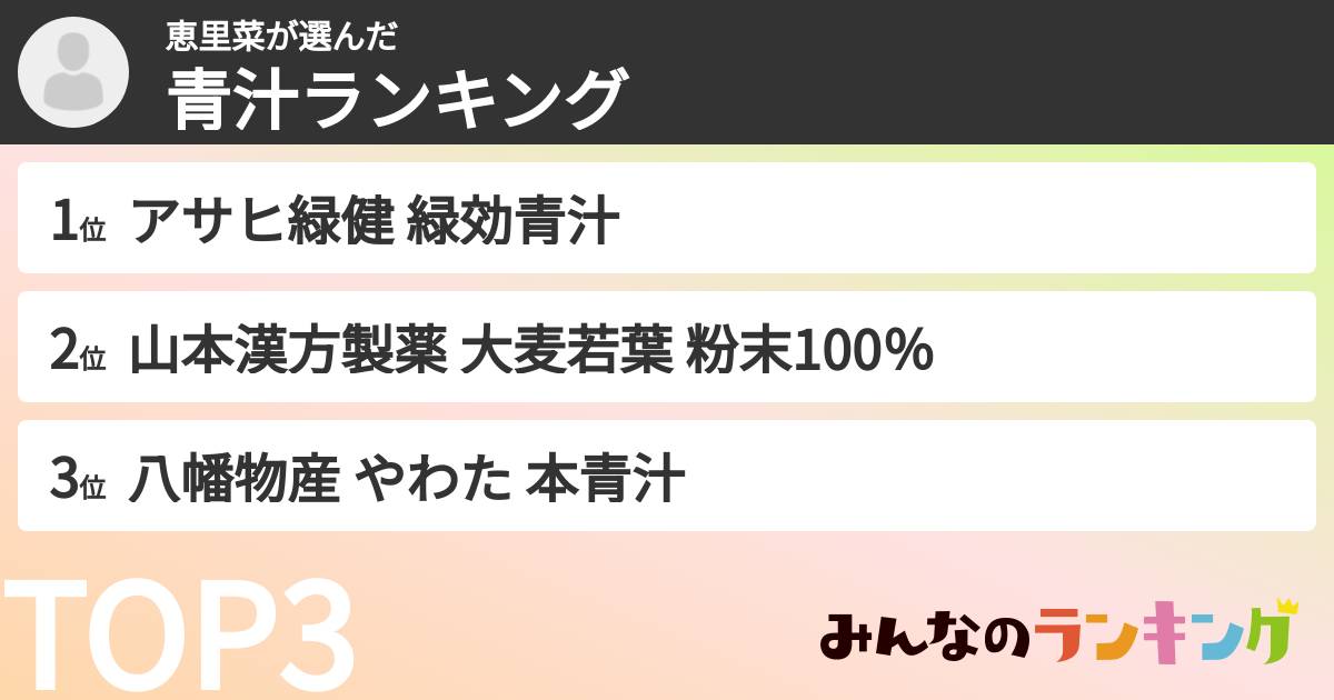 恵里菜さんの「青汁ランキング」