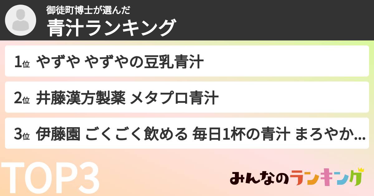御徒町博士さんの「青汁ランキング」