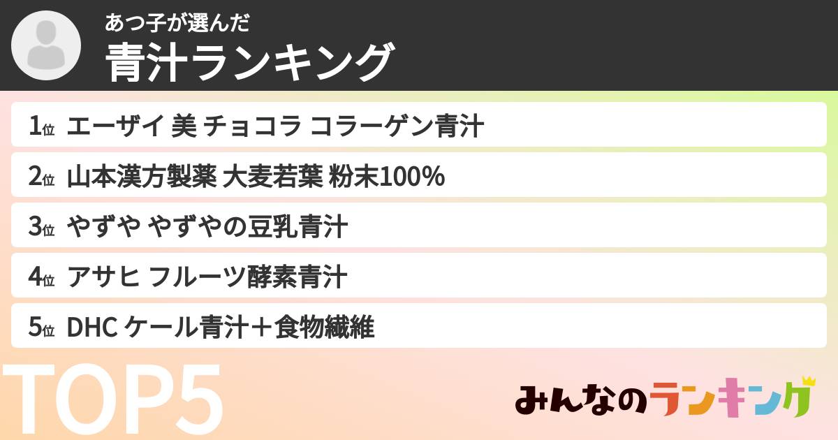 あつ子さんの「青汁ランキング」