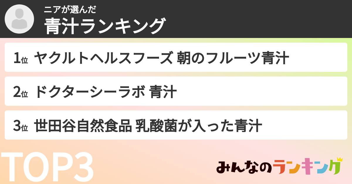 ニアさんの「青汁ランキング」