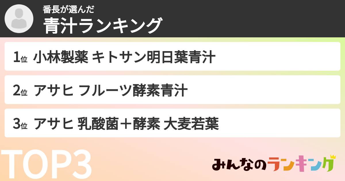 番長さんの「青汁ランキング」