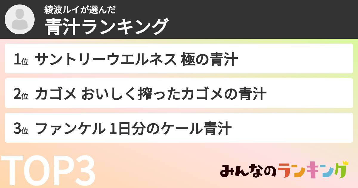 綾波ルイさんの「青汁ランキング」