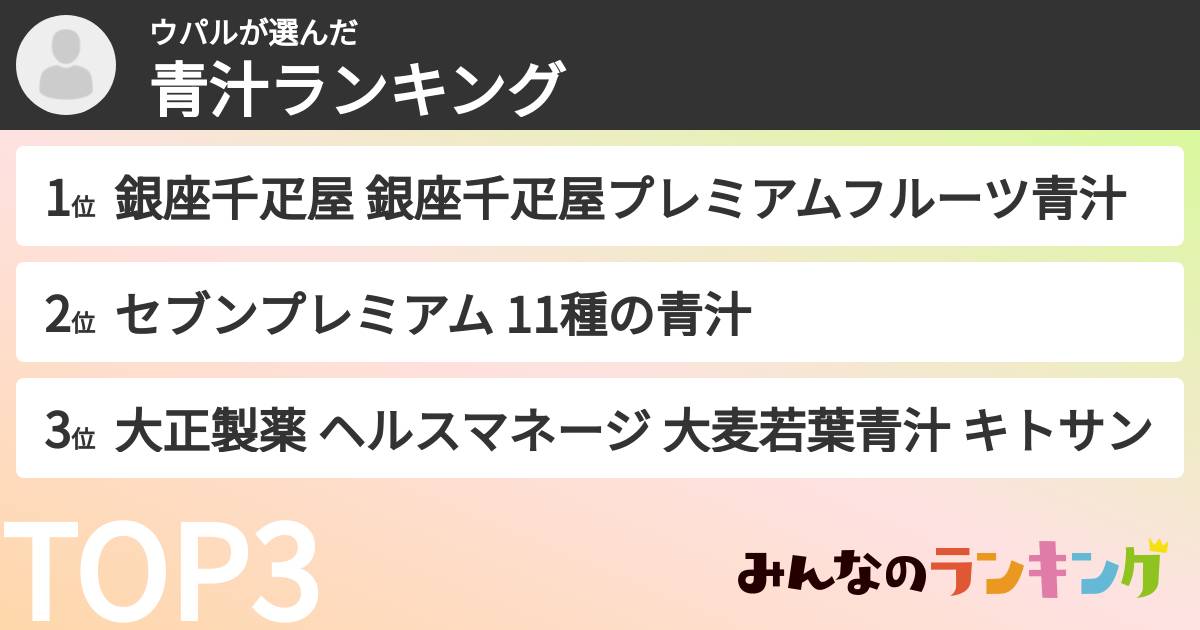ウパルさんの「青汁ランキング」