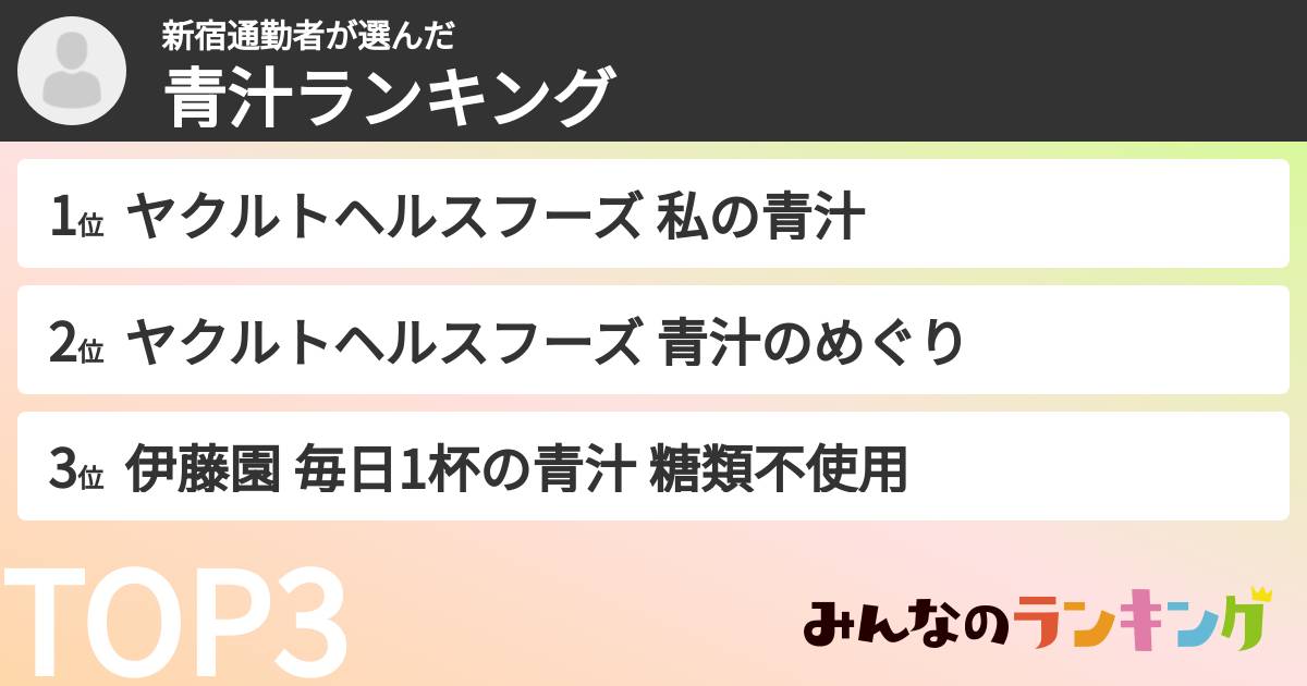 新宿通勤者さんの「青汁ランキング」