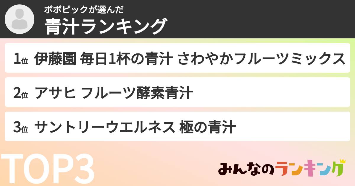 ボボピックさんの「青汁ランキング」