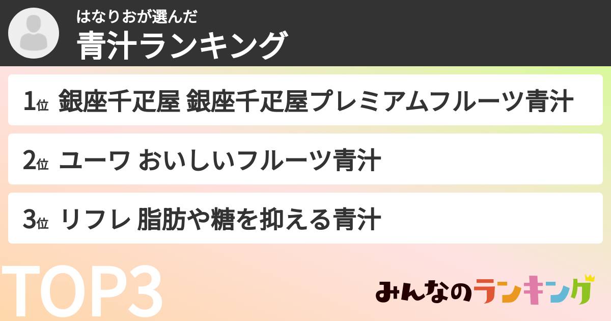 はなりおさんの「青汁ランキング」