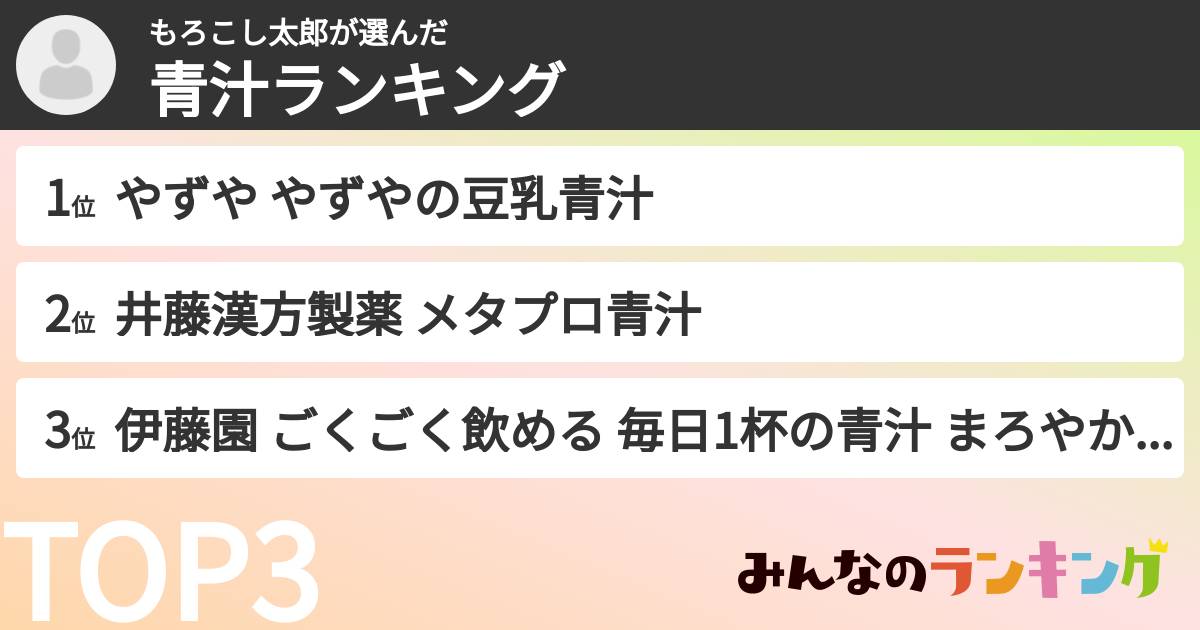 もろこし太郎さんの「青汁ランキング」