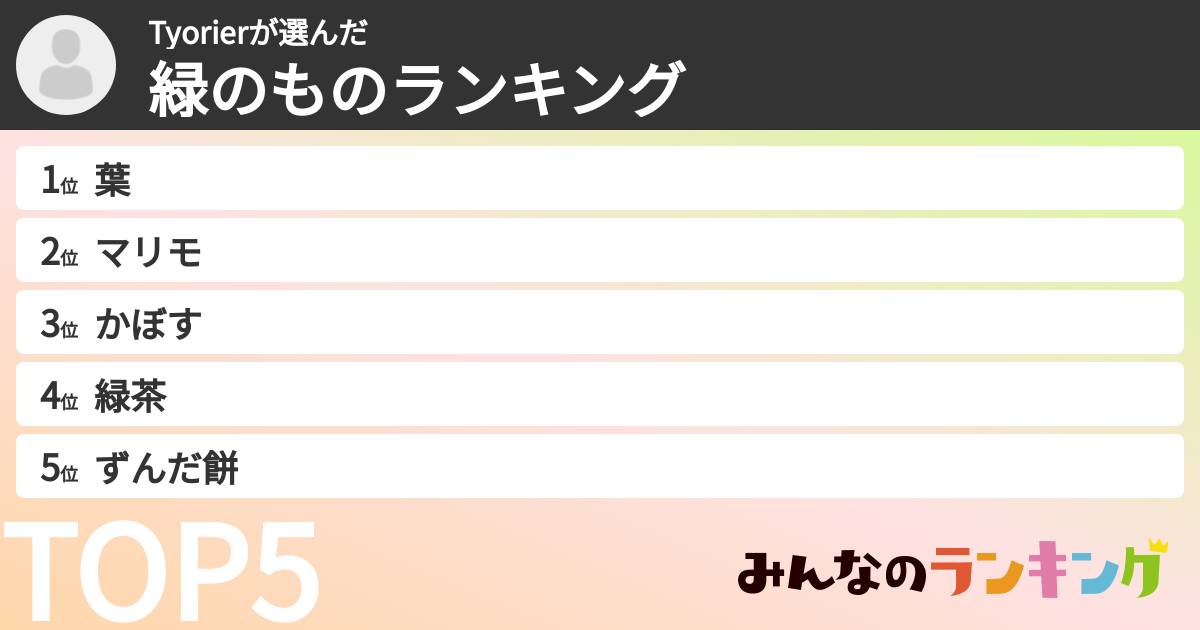 Tyorierさんの「緑のものランキング」