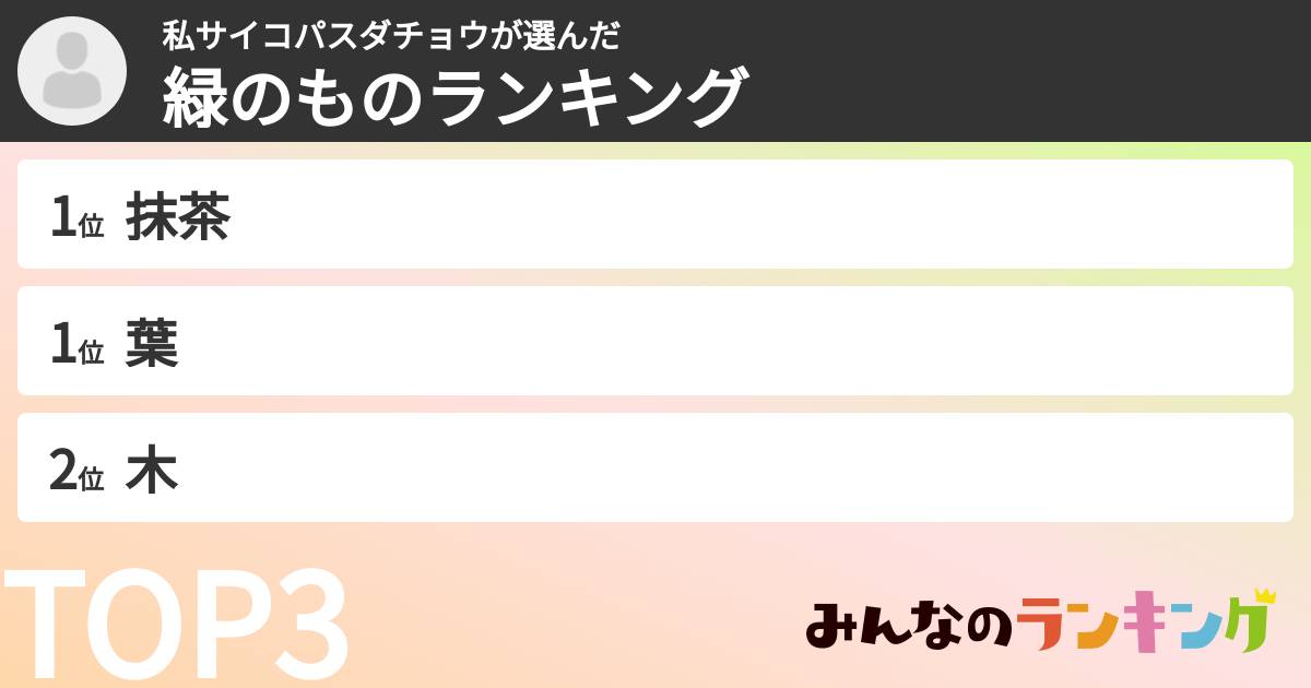 私サイコパスダチョウさんの「緑のものランキング」