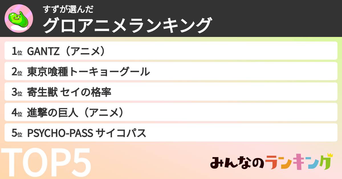 すずさんの「グロアニメランキング」